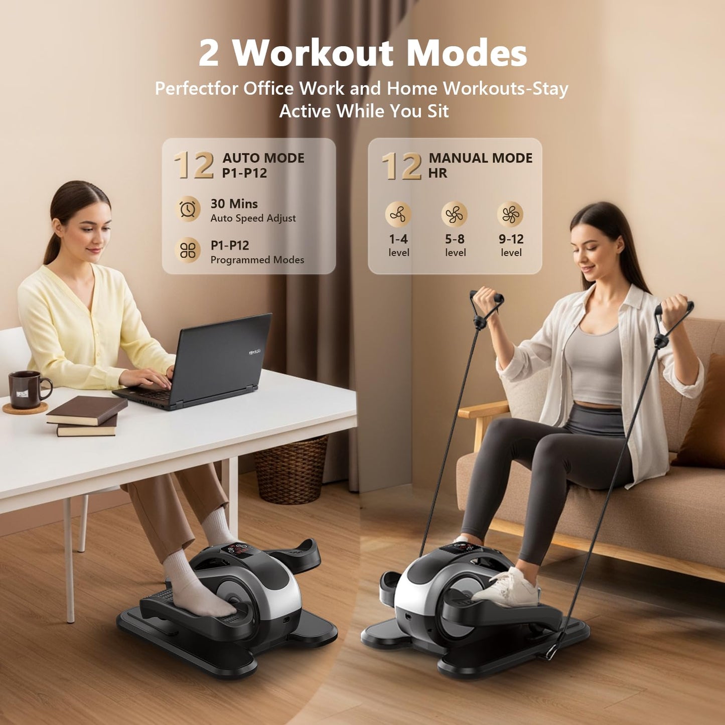 LVPIMAN Under Desk Elliptical Machine for Seniors, Large Size Electric Leg Exerciser with 11 Adjustable Speeds & 11 Modes, Remote Control, Elastic Rope, Manual & Auto Mode for Home Office Use