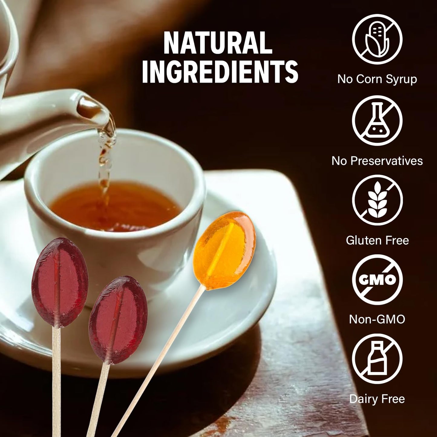 Melville Candy All Natural Honey Spoon Gift Set – Spoons & Lollipops on Wooden Ball Sticks – Gluten-Free, Made in USA Stirrers for Tea, Coffee, & Hot Beverages - Individually Wrapped (6-count, Clover Honey)