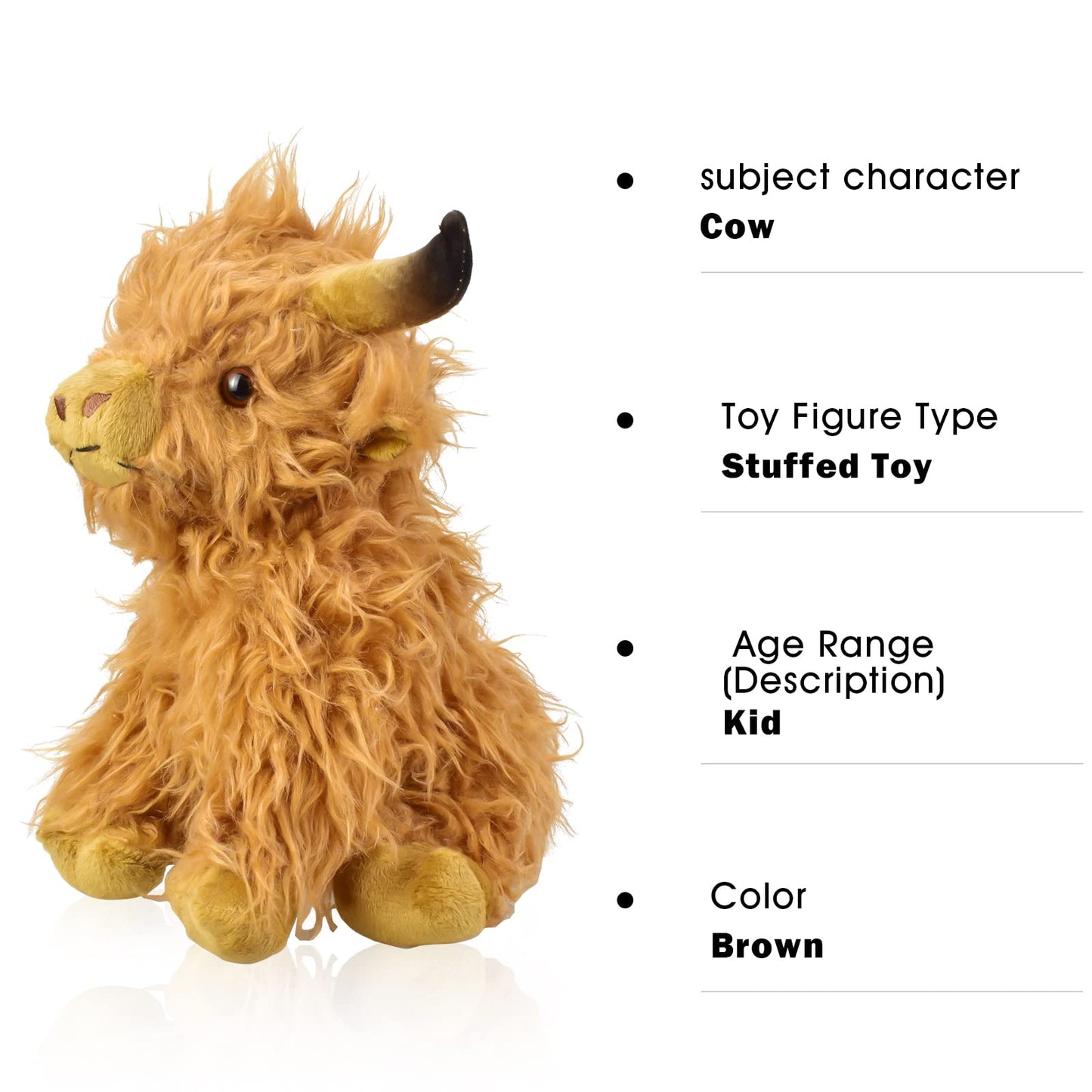 CREJOHY Highland Cow Plush Toy, 11in Highland Fluffy Cow Plush Cuddly Toys, Scottish Highland Cow Teddy Stuffed Soft Toys for Boys Girls Kids Birthday Gifts Age 3+ (Brown)
