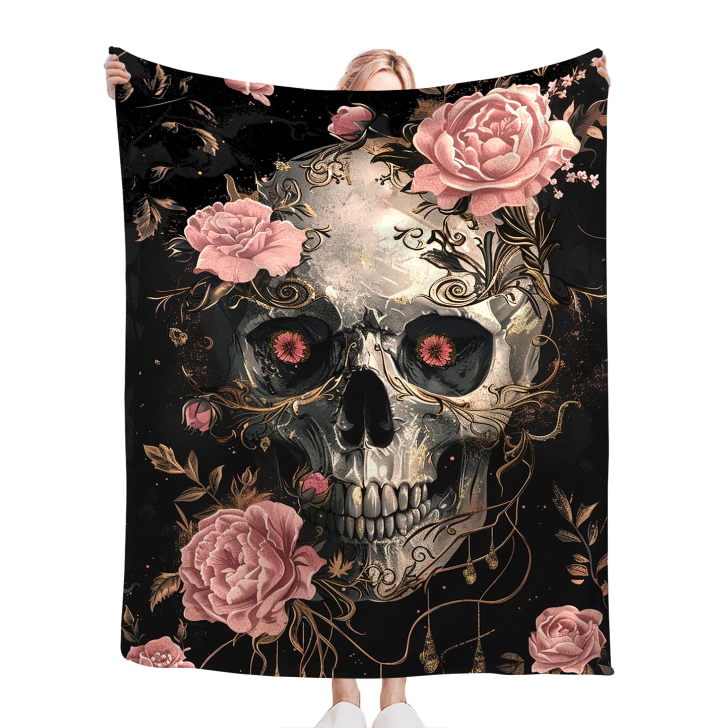 Tijuboni Skull Roses Throw Blanket Skeleton Gifts for Girls Boys Women Men Kids Adults Soft Flannel Fleece Blanket for Couch Sofa Bed Home Decor 40"x50"