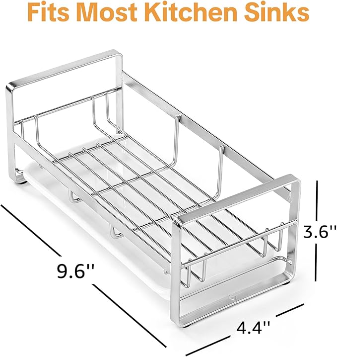 HULISEN Large Sponge Holder, 304 Stainless Steel Kitchen Soap Dispenser Caddy