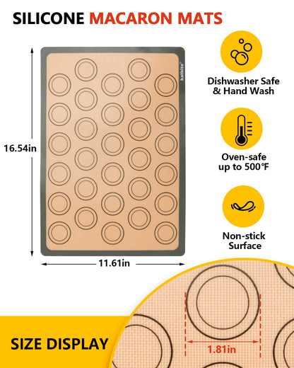 Macaron Silicone Baking Mats, Katbite Silicone Macaroons Baking Mat Set of 2 Half Sheet (11 5/8" x 16 1/2") Reusable & Nonstick Macarons Baking Supplies Silicone Bakeware Mats for Macarons Cookies