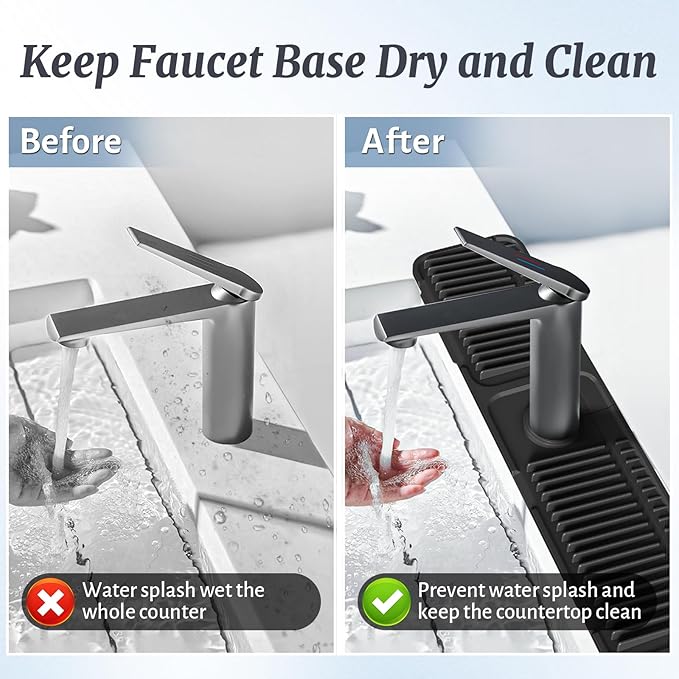 PoYang 24 inch Faucet Mat for Kitchen Sink Splash Guard, 7° Slope Silicone Sink