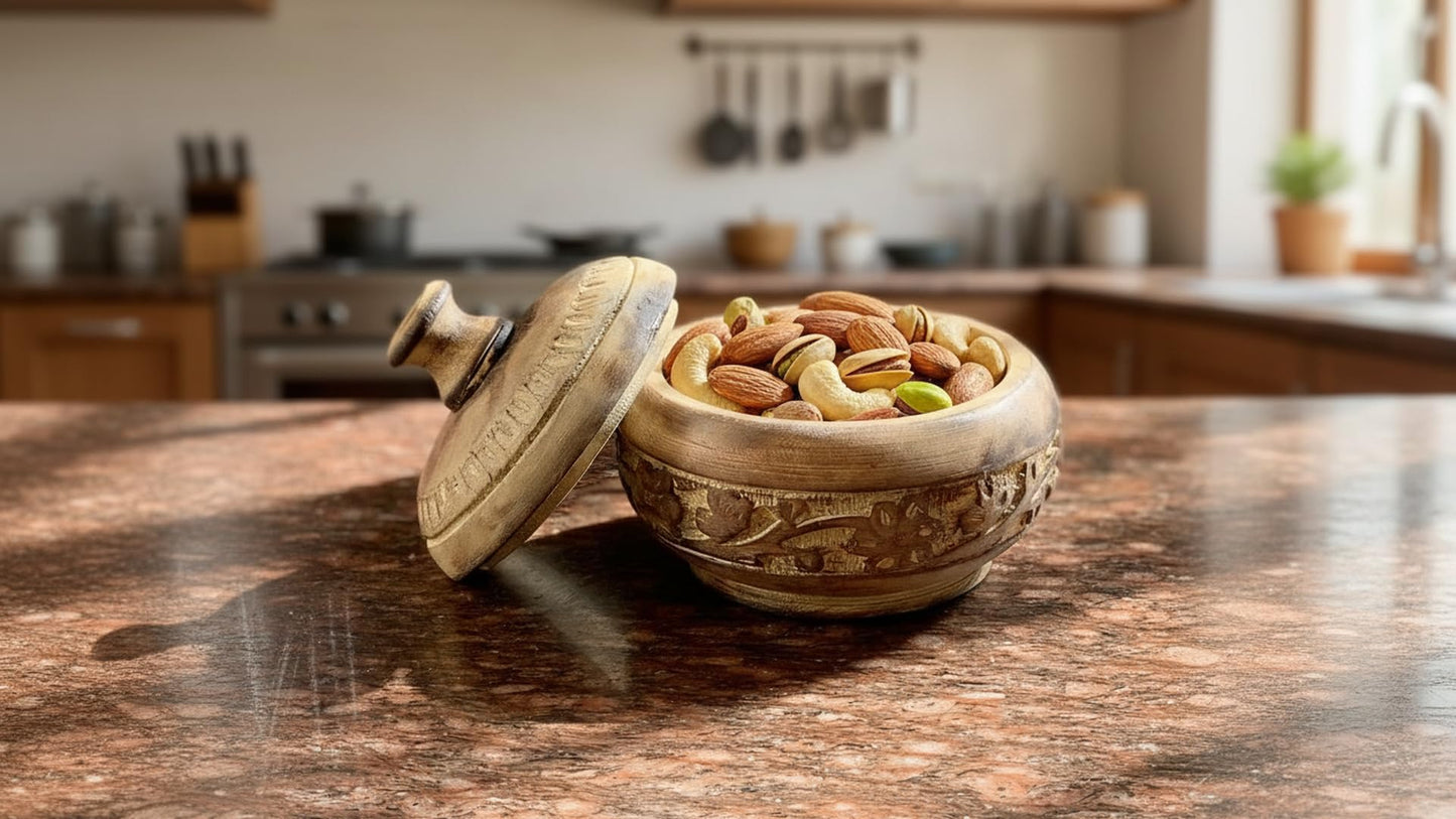 Decorative Rustic Wooden Sugar Bowl With Lid Wide Mouth Candy Treat Jar Spice Jar Holder Condiment Nuts Serving Bowl Pot Salt Spice Herb Loose Leaf Tea Storage Container Novelty Home & Kitchen