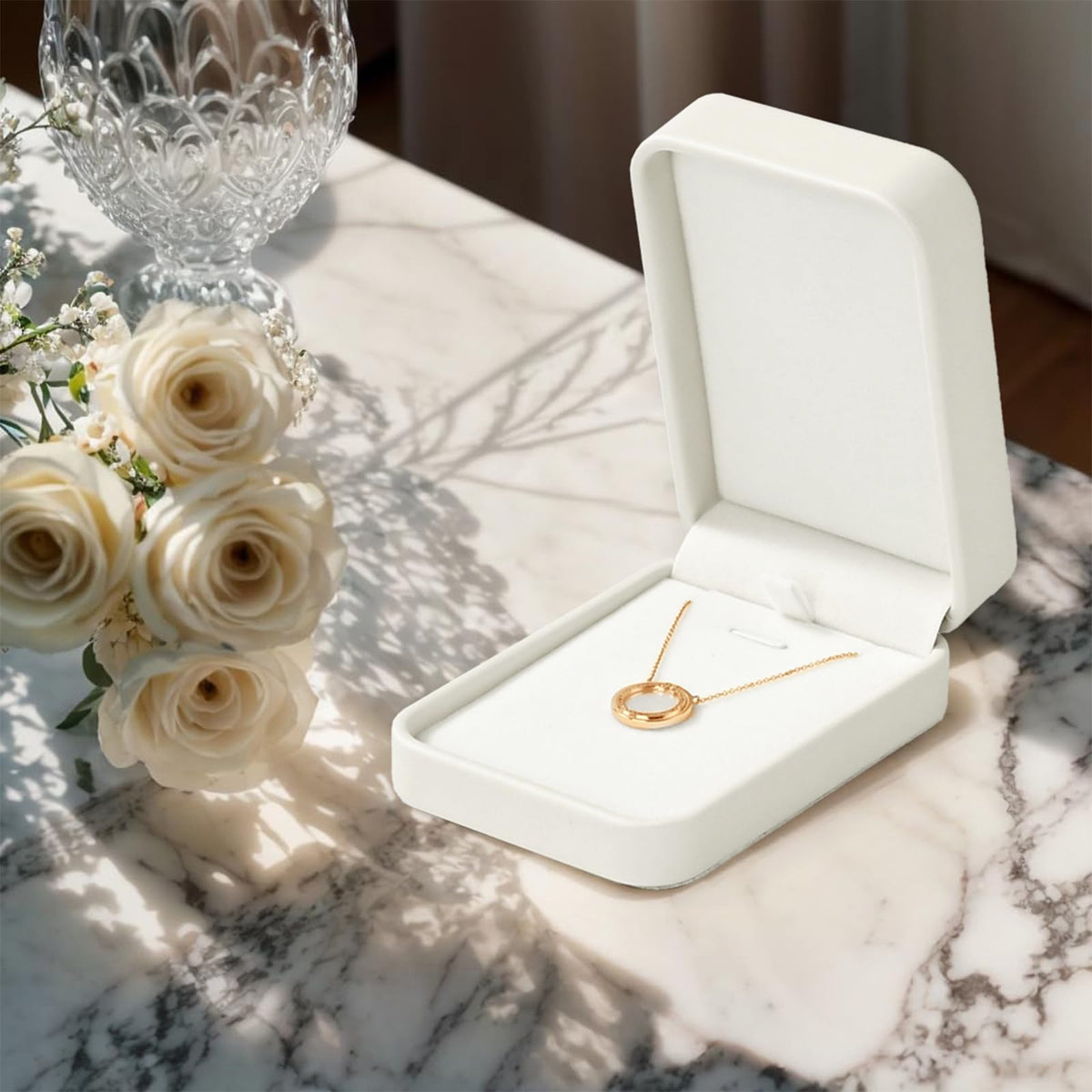 Papten PU Leather Necklace Box Velvet Interior Necklace Gift Box Pendant jewelry Case Display Storage Case for Anniversary Wedding Birthday Mother's Day (White)