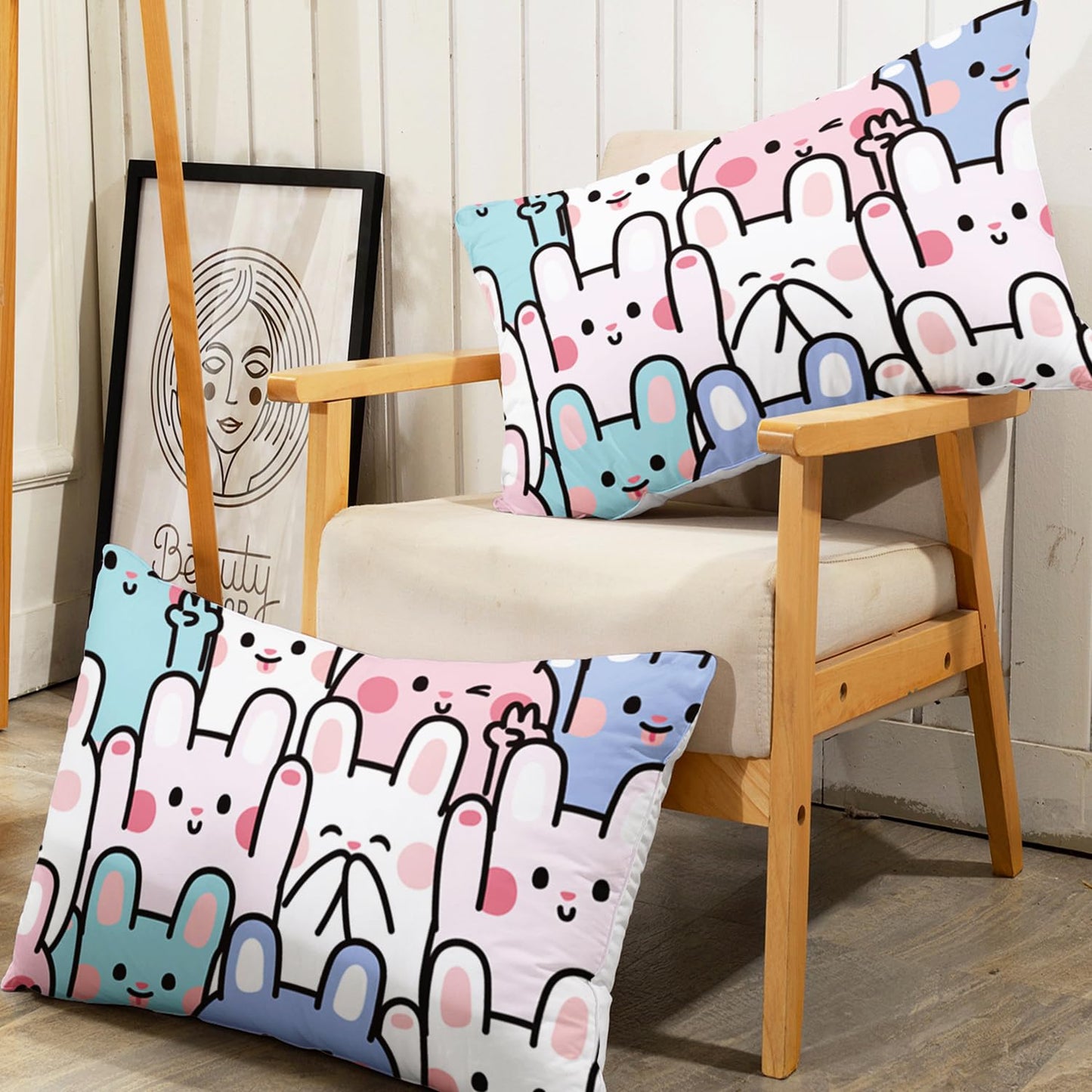AILONEN Rabbit Fitted Sheet Set, Girls Twin Kawaii Bed Sheet Set,Cute Rabbit Bed Sheet Set,Cartoon Bunny Kids Sheet Set 3 Pieces, 1 Fitted Sheet and 2 Pillowcases