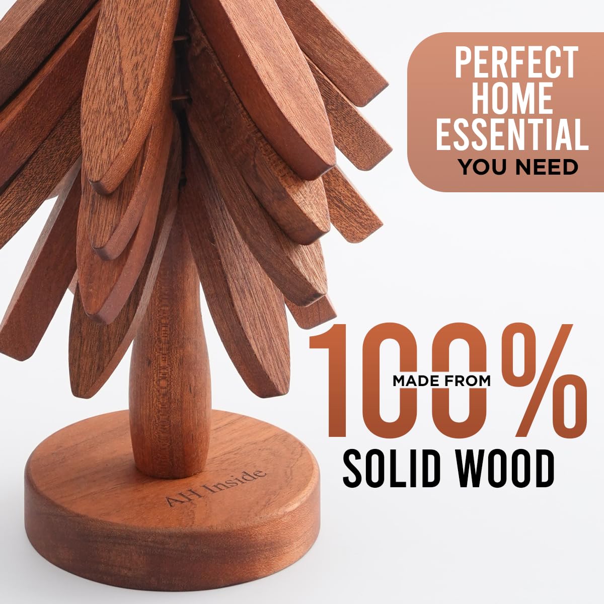 AH Inside Wooden Tree Trivet Set of 4 – Wood Trivets for Hot Dishes, Natural Wooden Pot Holders, Tree Coasters, Heat-Resistant Kitchen & Dining Decor.