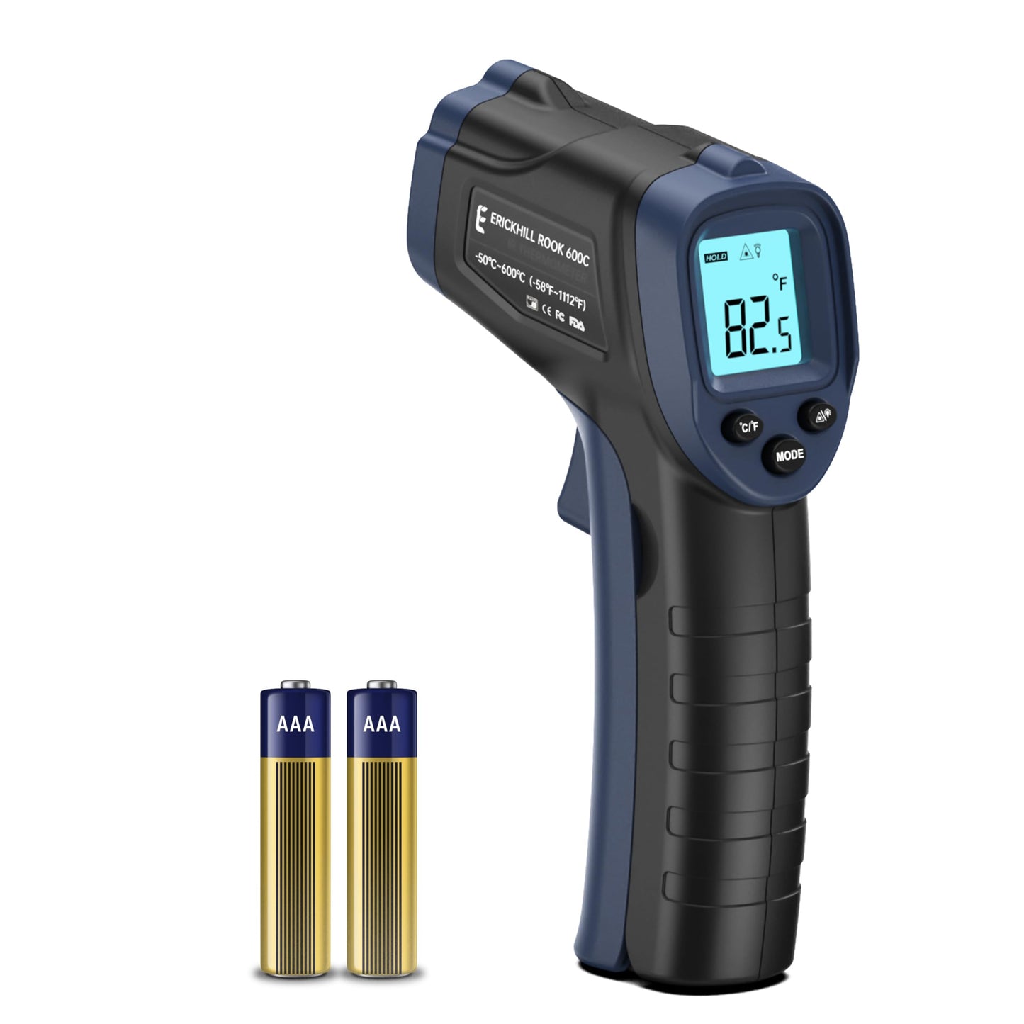 ERICKHILL Infrared Thermometer -50℃~600℃ Compact Size Non-Contact Laser Thermometer Gun LCD Backlit Digital Display Adjustable Emissivity - for Vehicle Repair/Cooking/BBQ/Freezer/Food, Black Blue
