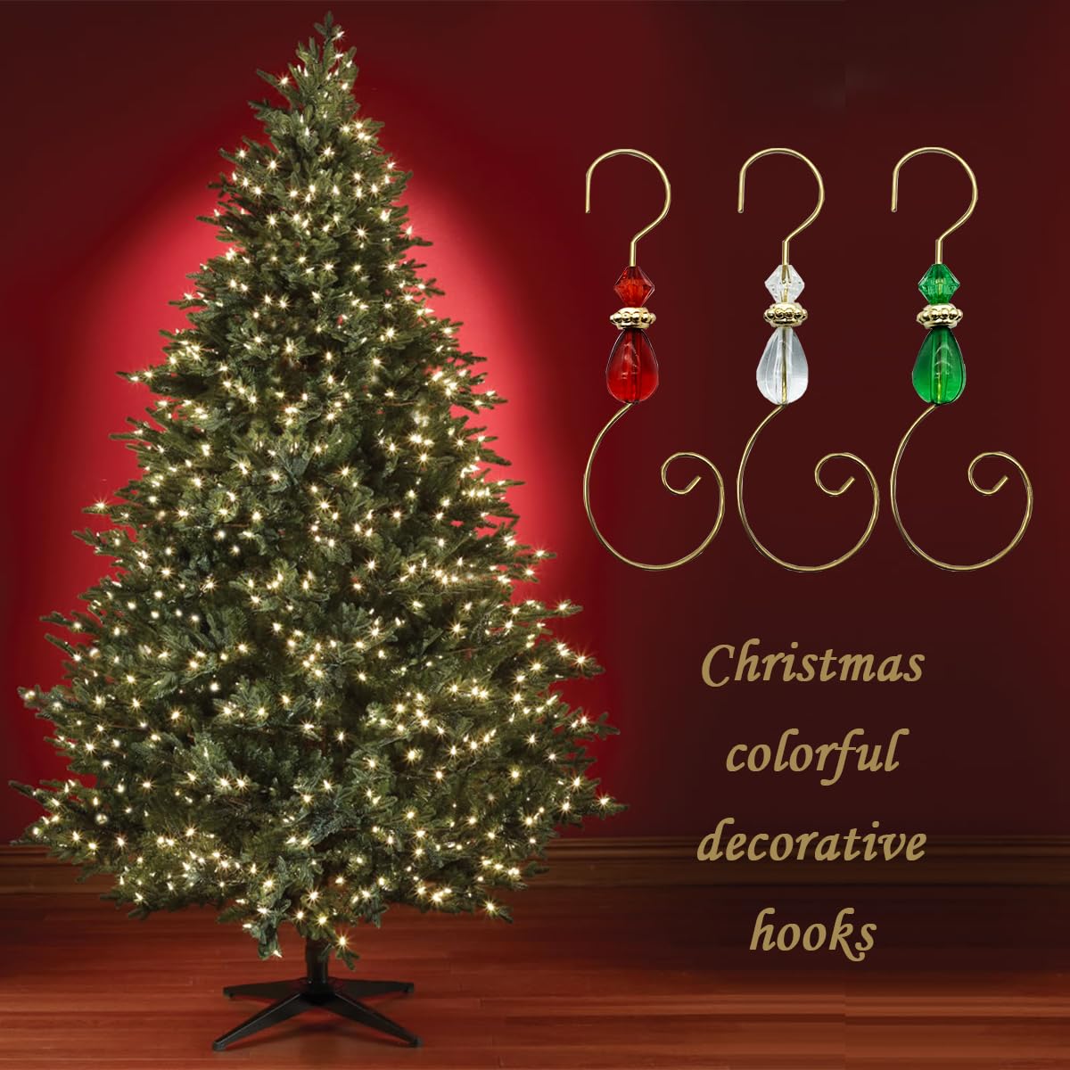 Furimuk 30 Pcs Ornament Hooks Hangers Christmas Decorative Hanging Stainless Wire with Acrylic Crystal Jewel Beaded, Swirl S-Shaped Hangers Hook for Christmas Tree Decorations