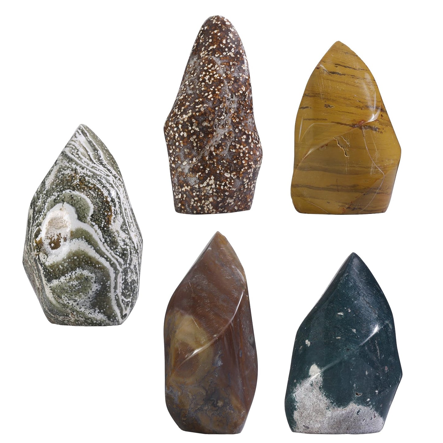rockcloud Natural Ocean Jasper Crystal Flame Shaped Tower Stone, Irregular Healing Crystal Tower Obelisk for Home Decoration, 0.22-0.44 lb