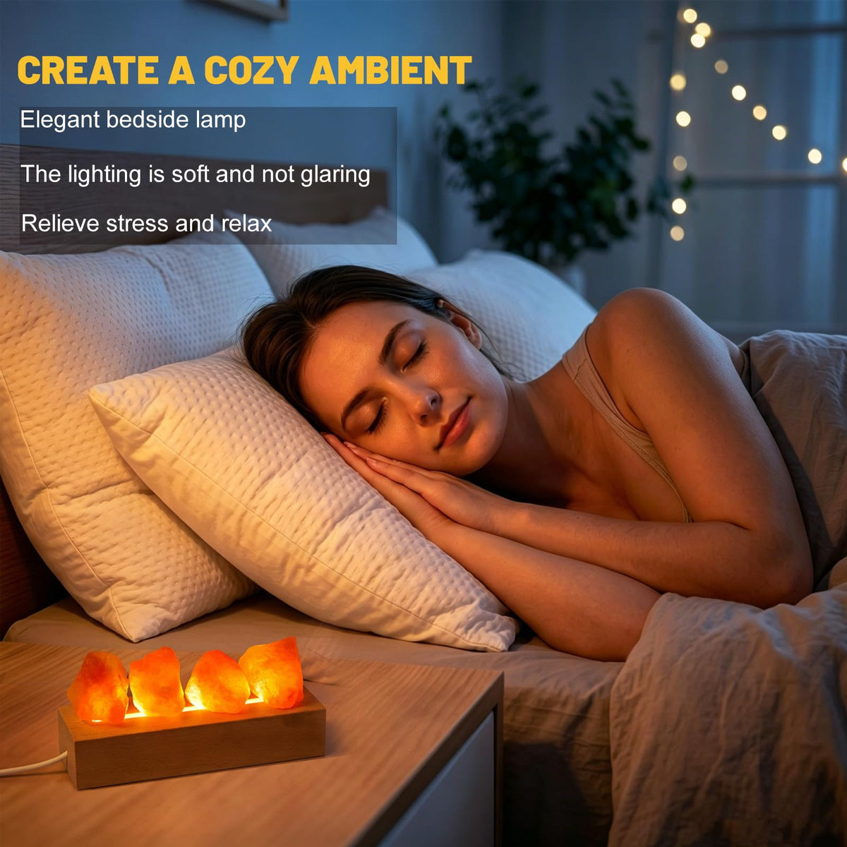 Runyangshi Crystal Night Lamp Natural Healing Himalayan Salt Raw Stone USB Port 3 Colours Dimming Mode Bedroom Lamp Suitable Night Light Ideal Gift