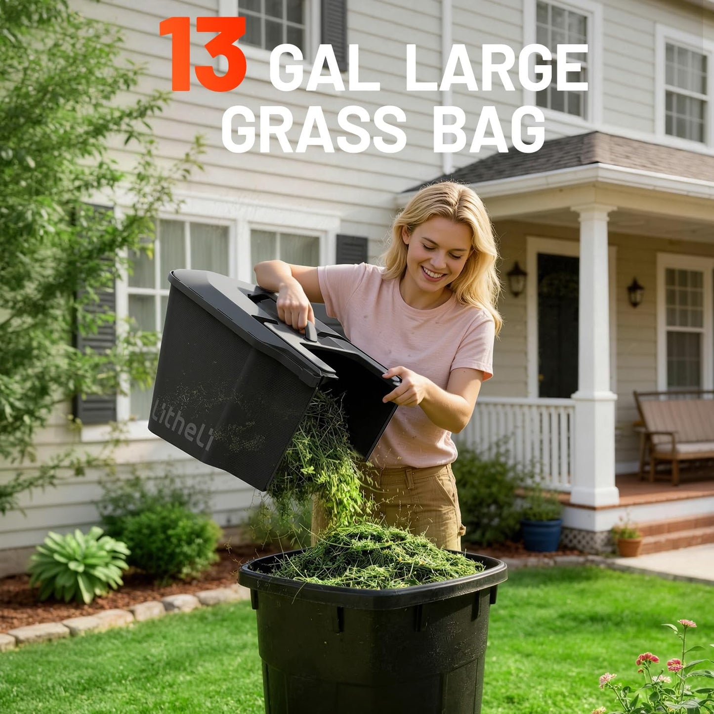 Litheli 40V Brushless Push Mower, 16″ Cordless Lawn Mower, 6 Adjustable Heights (1-3″), 50L Collection Bag & Mulching, 2×5.0Ah Batteries & Charger Included