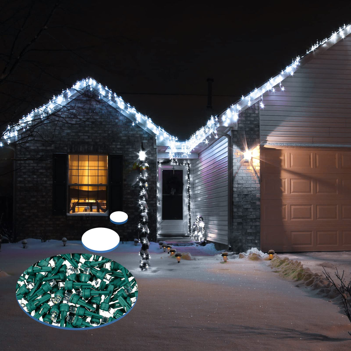Honoson 180 Count 5 mm Winter LED Replacement Bulbs Bulk Wide Angle Winter LED Light Bulbs String Replacement Festival Light Garland Outdoor Tree Home Decoration (Green Base with Cold White Bulb)