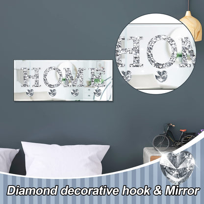 Yalikop Keys Holder on Wall Crush Diamond Mirrored Home Letter Plaque Sign Wall Mounted Clear Heart Shape Hooks Key Hanger Christmas Gift Door Bookshelf Decorative