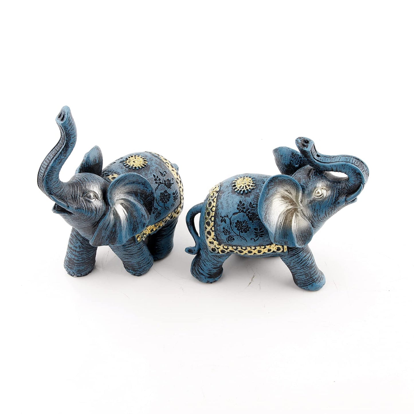 Wisifayardin Blue Thai Couple Elephants Figurines Statues Elephant with Trunk Up Gifts for Desktop Decoration Home Crafts Ornament