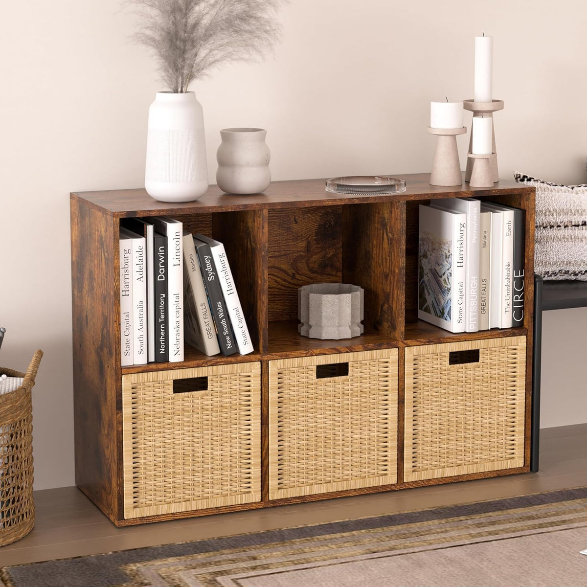 NewBeth Wooden 8 Cube Storage Organizer with Closed Back Panel,Brown Cube Shelf Cubby Storage Organizers with Compartments for Living,Bookshelf,Organizers Easy to Install (Retro Brown, 8 Cube)