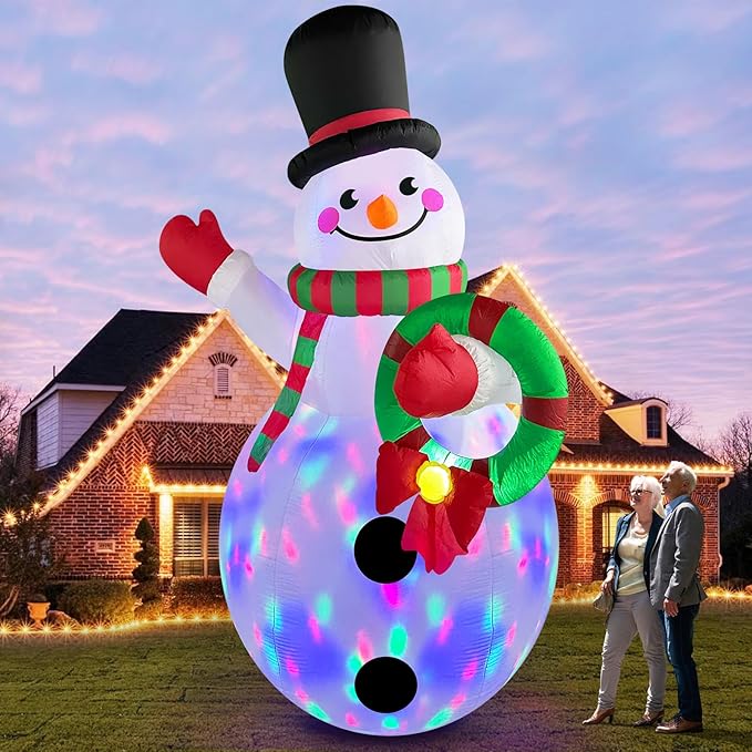 Danxilu 12 FT Giant Christmas Inflatables Snowman Outdoor Decorations Built-in Rotating LED Lights, Huge Inflatable Snow Man Christmas Blow up Yard Decorations for Outside Lawn Holiday Xmas Decor