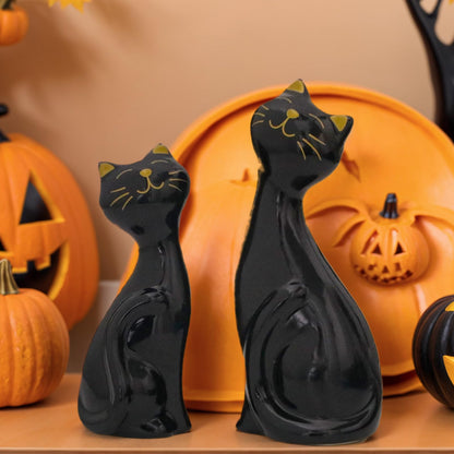Wisifayardin 2pcs Black Cat Figurines and Statues for Home Decor - Black Cat Figurine for Cat Lovers