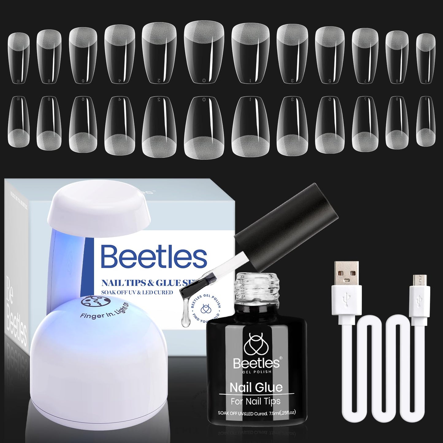 Beetles Gel Nail Extension Kit Almond Shape, Easy 9 in 1 Glue Uv Led Set Etch X Nail Tips Short Almond Half Matte Tips, Gift for Women & Girls, 504 pcs