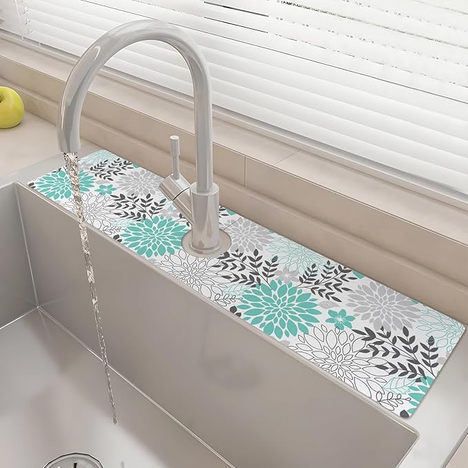 24" X 5.5" Kitchen Sink Splash Guard Faucet Mat Flora Super Absorbent Fast