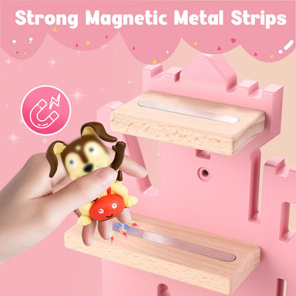 Tonie Shelf for Tonies Box 2/1 - Tonie Storage for Tonie Box & Tonies Figures & Charging Station, Magnetic Wooden Floating Shelf for Toniebox & 15-33 Tonies Characters, Wall Mounted Rack,Castle Shape