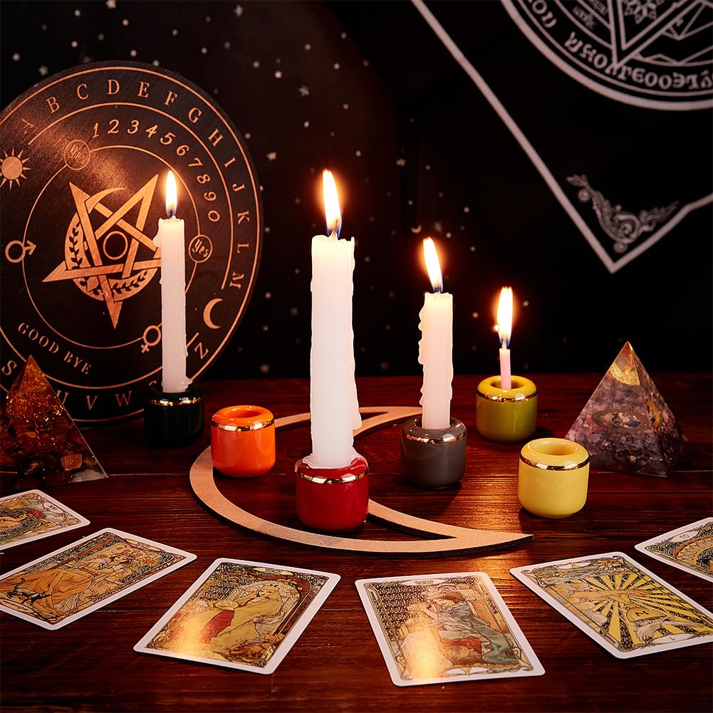 AHANDMAKER 10 Pieces Ceramic Candle Holder Gold Porcelain Chime Candle Holder for Taper, Rituals, Spells, Vigil, Altar, Wiccan Supplies & More 0.7 Inches in Diameter