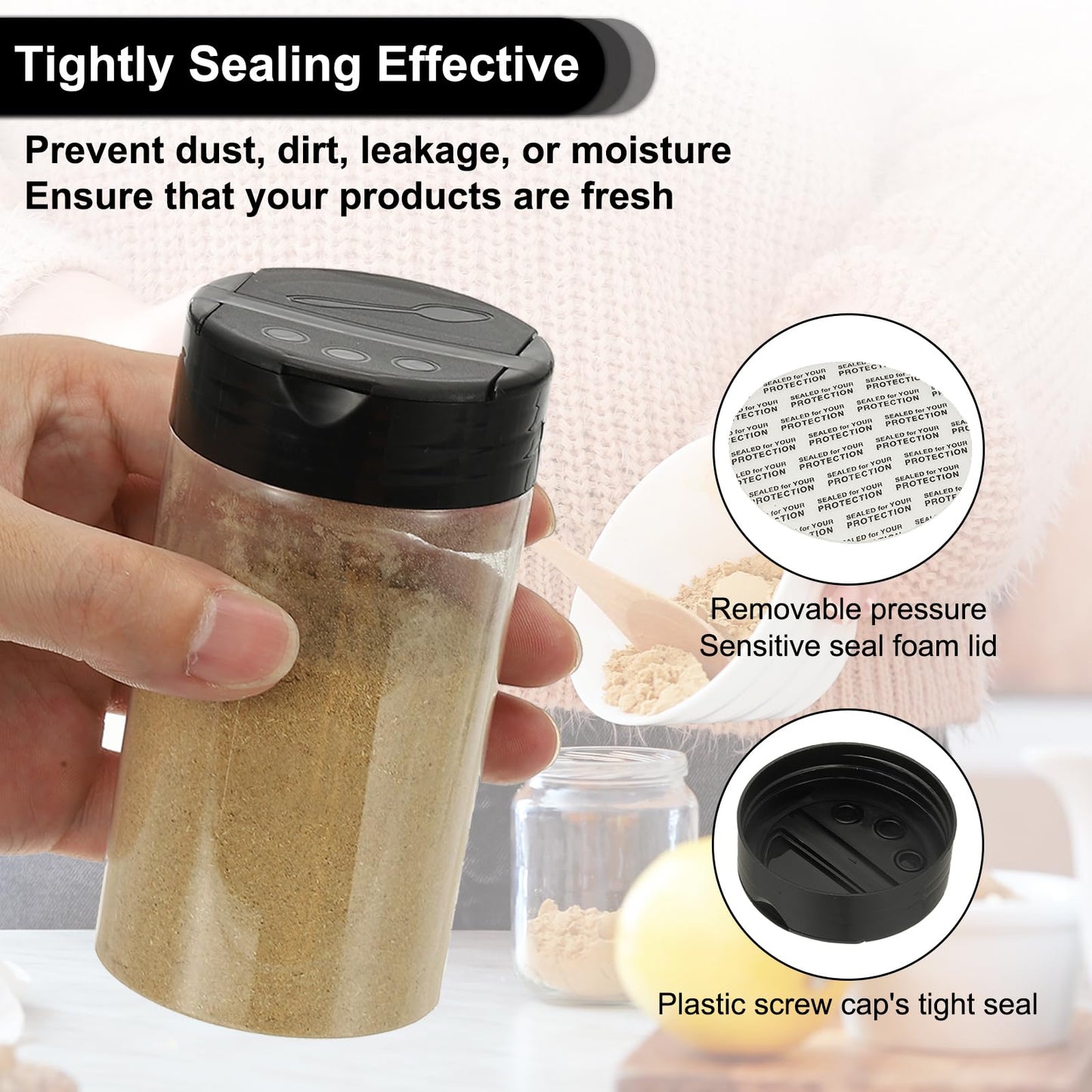 PATIKIL 5.4oz Plastic Spice Jars with Shaker Lids, 6 Pcs Refillable Empty Seasoning Containers Bottle with Label Marker Pen for Storing Spice Salt Herbs Powders Condiment, Clear