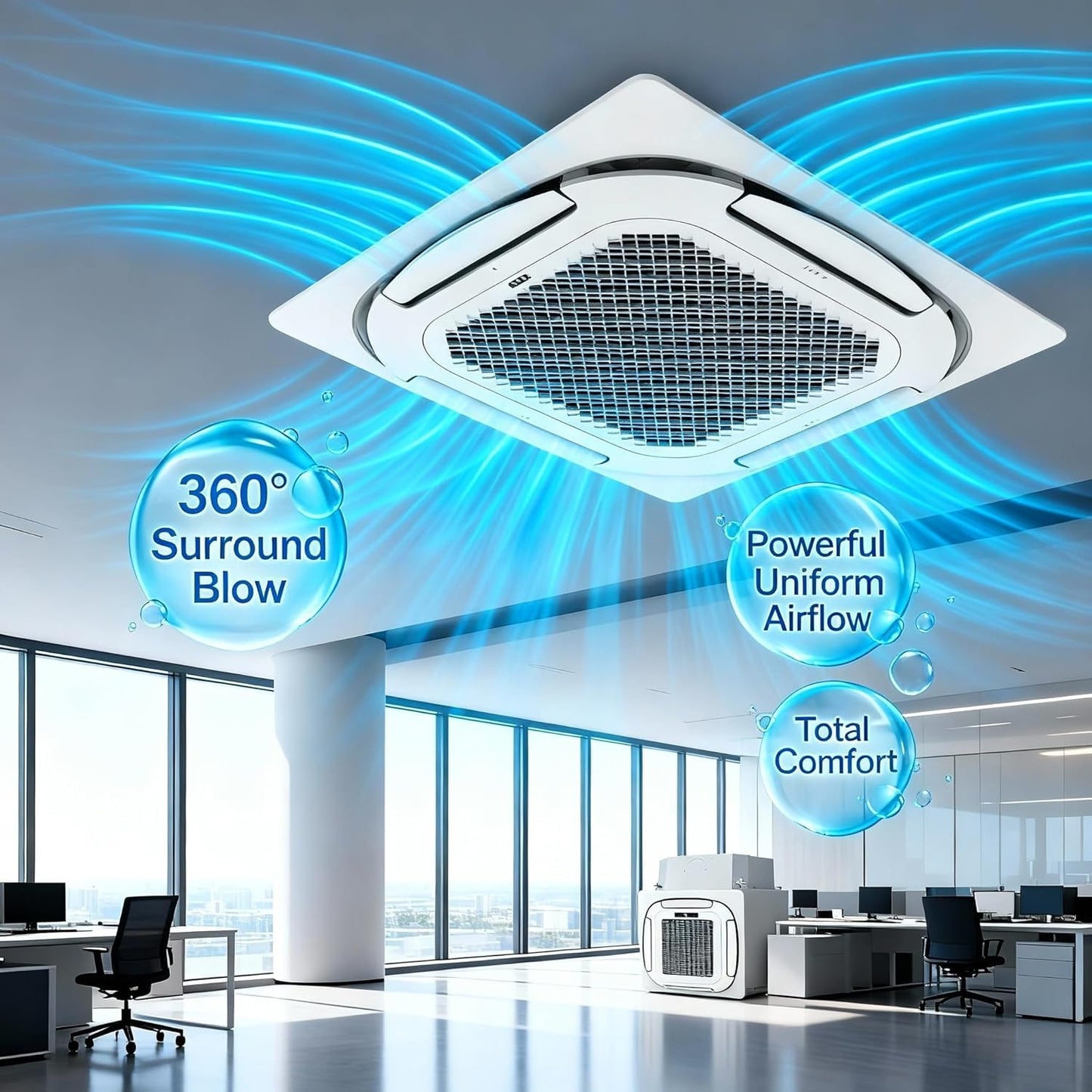 GarveeHome 18000 BTU Ceiling Cassette Mini Split Air Conditioner - 8-Way 360° Airflow - Ductless Cooling & Heating - Remote Control, Quiet & Energy Efficient - 208/230V, 25ft Installation Kit, Central
