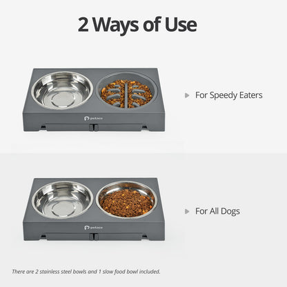 Petace Elevated Dog Bowls for Large Dogs, Raised Dog Bowl Stand with Slow Feeder Bowl & 2 Stainless Steel Dog Food Bowls, 5 Heights Adjustable for Small Medium Large Dogs and Pets