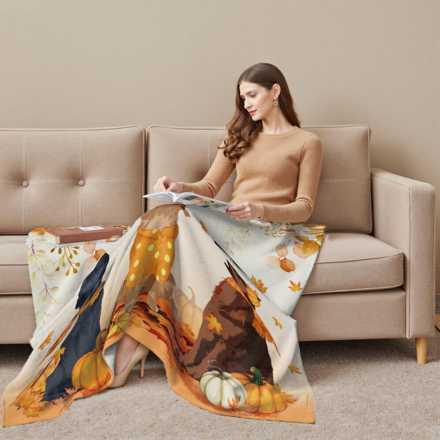 Arktrident Fall Dogs Throw Blanket Autumn Leaves Lightweight Bed Blankets Soft Flannel Fleece Plush Couch Cover for Chair Bedroom Living Room 50"X60"