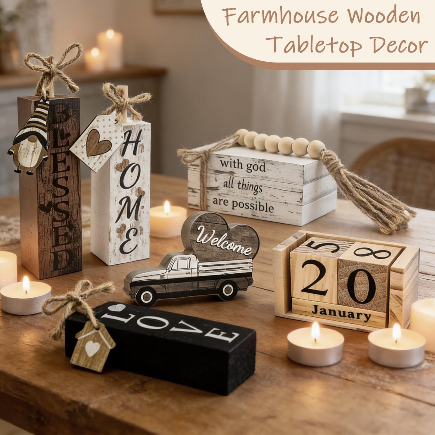 10 Pcs S Double Sided Farmhouse Table Decor Wooden Rustic, Our Home Our Story Life Wooden Book Stack Decor, Home Sweet Home Stacked Blocks Sign for Kitchen Shelf Coffee Table