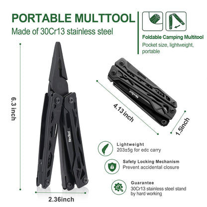 NexTool Multitool, 11 in 1 Multi Tool with Needle Nose Pliers, Scissors and Screwdriver Bits, Stainless Steel Multi Tool Pocket Knife with Safety Locking for Camping,Fishing,Hiking, Mens Gifts Unique