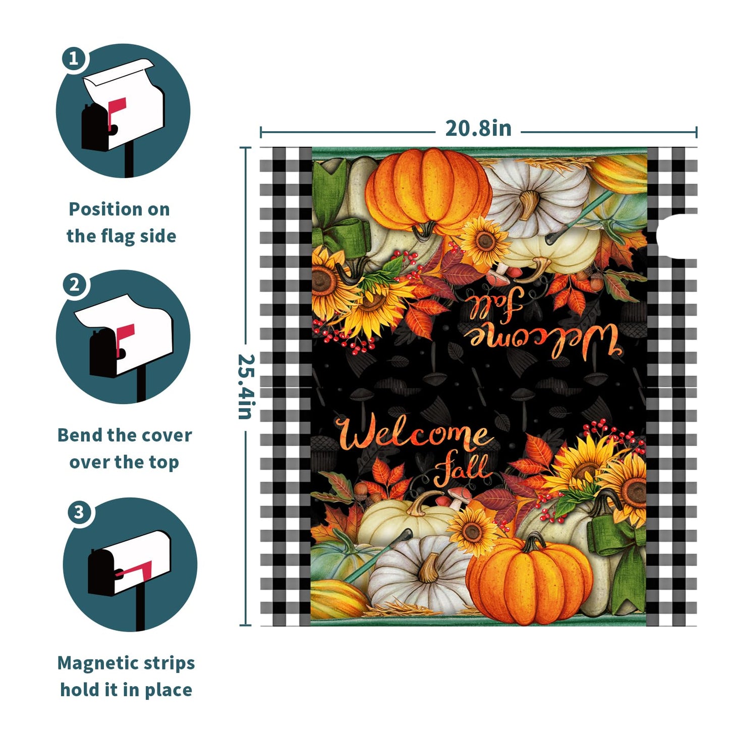 Fall Magnetic Mailbox Cover Large Size 25.5”x21”Autumn Sunflowers Pumpkins Mailbox Covers Oversize Thanksgiving Harvest Fall Mailbox Cover Outdoor Decoration Mailbox Wraps Post Letter Box Cover Decor
