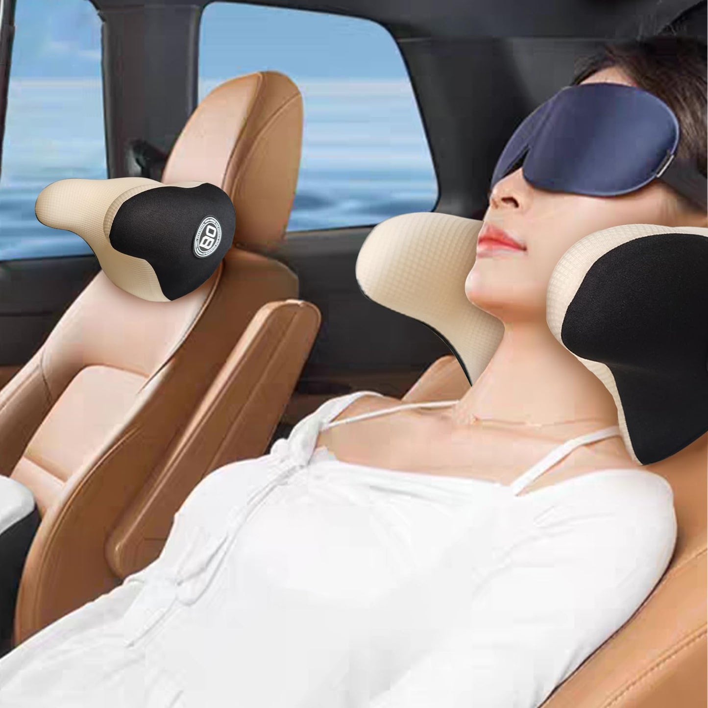 SPRFUFLY Make Relaxing Car Headrest Pillow, Car Pillow for Driving with Adjustable Strap, Breathable Removable Cover & Ergonomic Design - Softness Travel Car Neck Support Pillow(Black, 1PC)