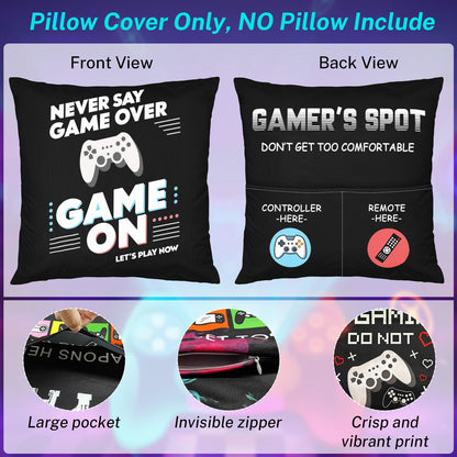 Bebomne Gamer Gifts for Teenage Boys Men, Gaming Accessories for Room, for Gamers, Game Room Decor, Gaming Pillow Case and Gaming Socks for Teen Boys Men Son Husband Boyfriend (black-2pocket 1)