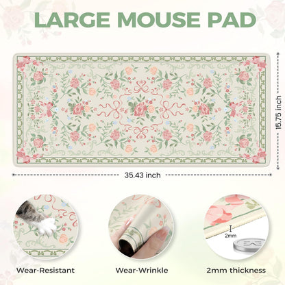 iCasso Green Desk Mat,Cute Desk Pad for Keyboard and Mouse,Anti-Slip Large Gaming Computer Mat XXL,Soft Lycra Surface Laptop Pad Women,Aesthetic Girly Desk Cover Protector for Home Office