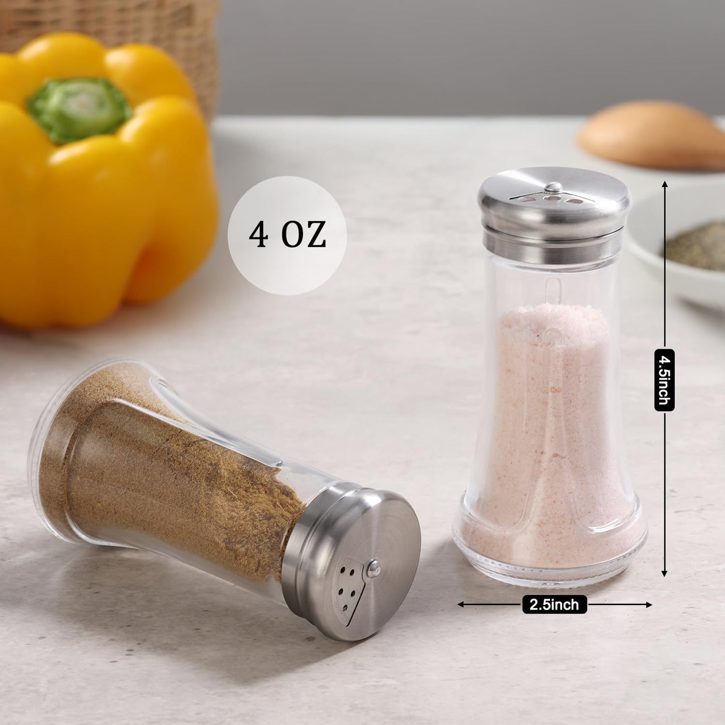 Glass Salt and Pepper Shakers Set by Neodaco, 4 OZ Salt Shaker with Stainless Steel Lid, Modern Kitchen Decor for Home, Restaurant