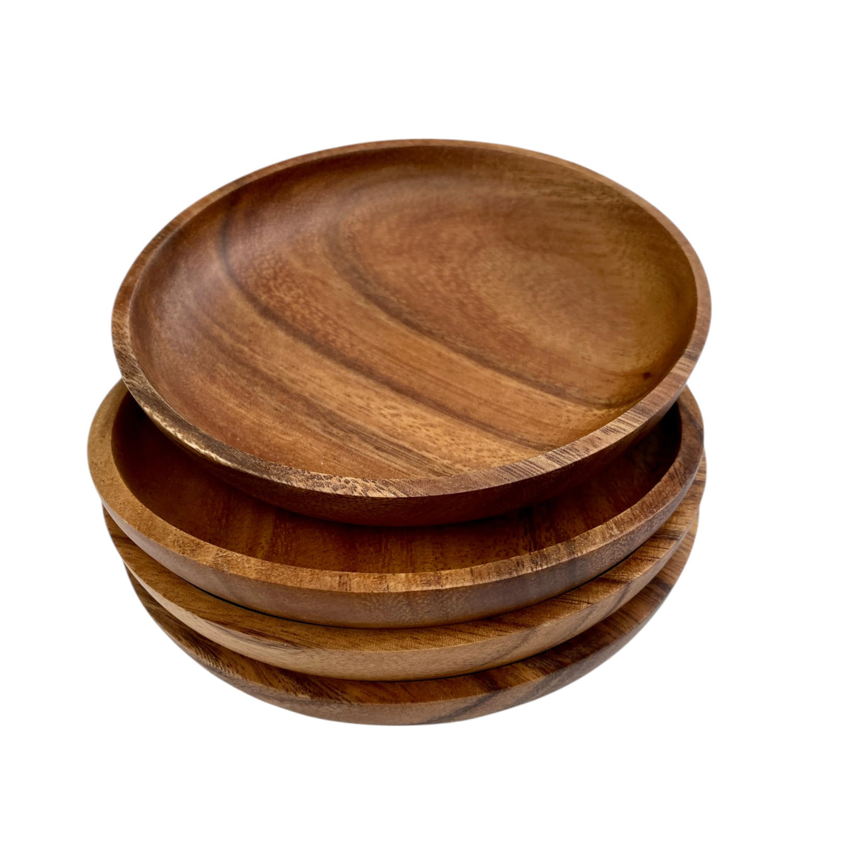 WRIGHTMART Acacia Wooden Plates Set of 4 – 6” Round, 1 Inch Thick Solid Wood Dessert, Snack & Side Plates, Handcrafted Natural Tableware for Appetizers, Bread, Small Portions