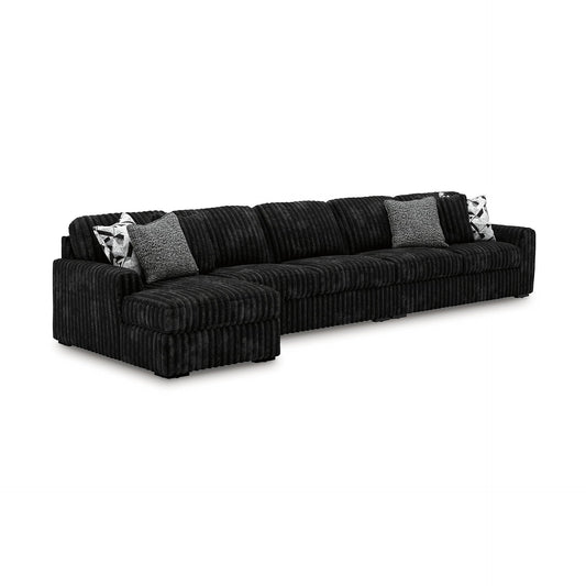 Signature Design by Ashley Midnight‑Madness Sectionals, Jumbo Corduroy Sectional Sofa with Chaise, Plush Cushioned Comfort for Cozy Living Room Lounging, 190" W x 65" D x 40" H, Black