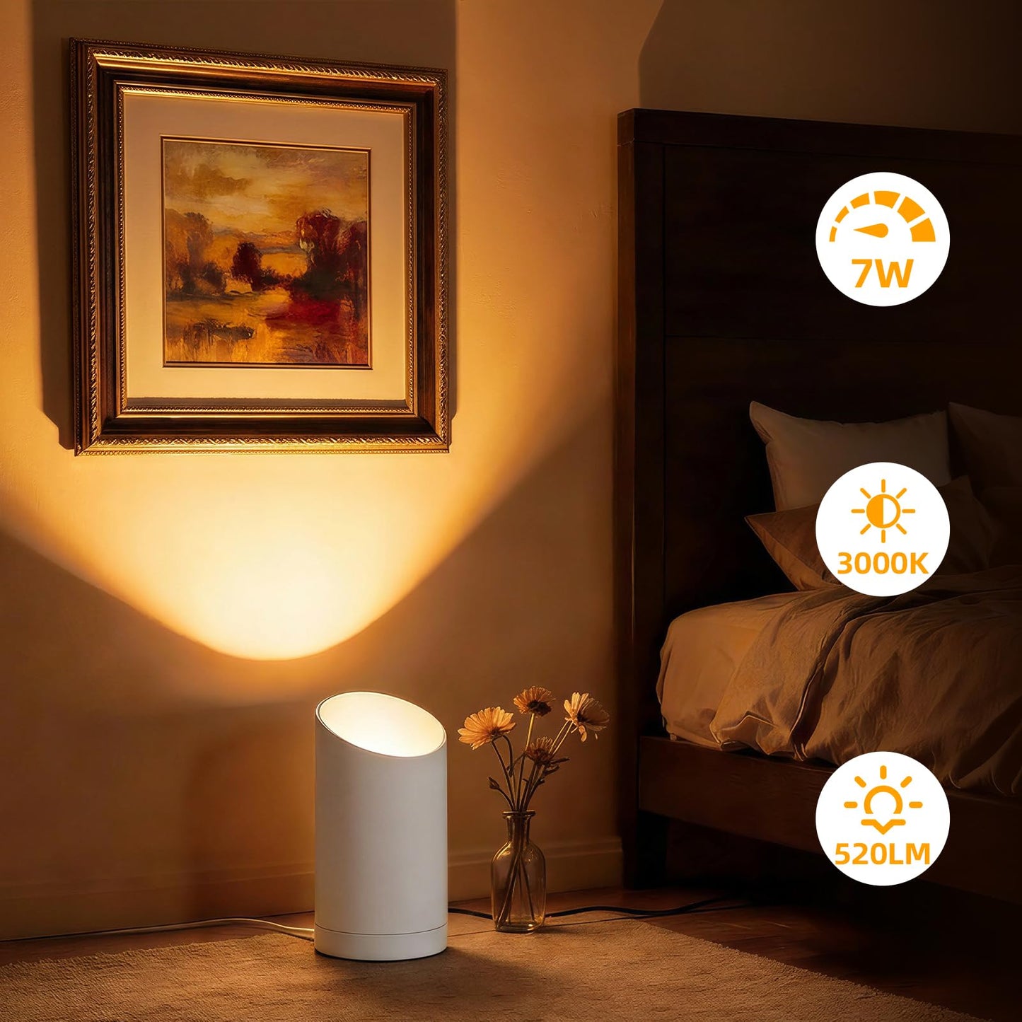 Ribgwo 2 Pack Uplighting Indoor Floor Can Lights,7W LED Up Lights with 3000K GU10 Bulbs, Spot Lights with 5.9 FT Plug Cord & Foot Switch,Ideal for Indoor Corners, Sofas, Plants, and Wall Art