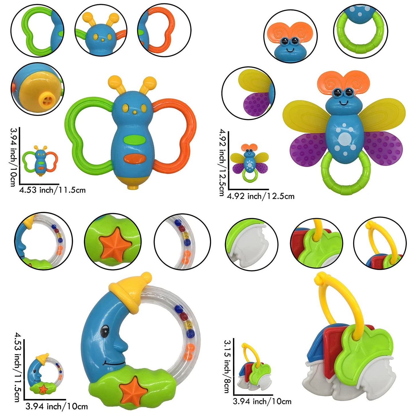 Baby Toys 0-6 Months Baby's Rattles Teether Toys First Baby Rattles Teether Toys Gift Set for Baby Boy Girl 3 6 9 12 Months 11 PCS (Blue for Boys)