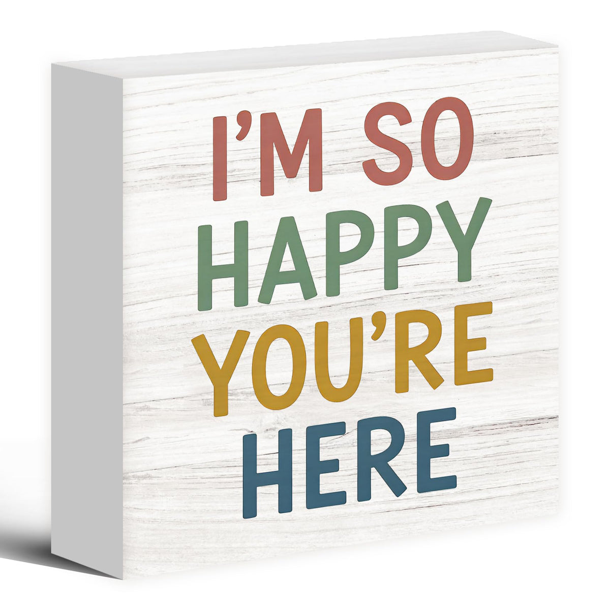 Luipk Boho Classroom Wood Box Sign Desk Decor 5X5, I'm So Happy You're Here Wooden Block Sign Decorations for Kids Nursery Room Bedroom Playroom Classroom Desk Table Wall Tabletop Shelf Decor