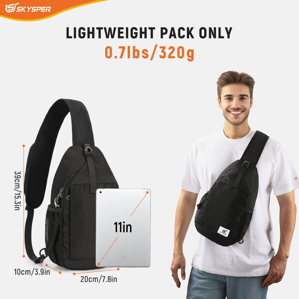 SKYSPER Sling Bag RFID Cross Body Bag Recycled Crossbody Backpack Travel Daypack(Black)