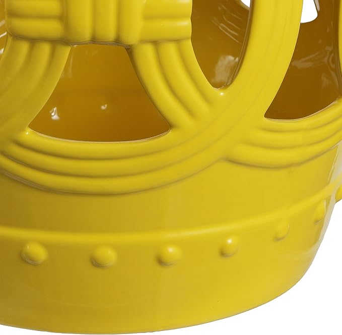 JONATHAN Y TBL1022E Lucky Coins 16" Chinese Ceramic Drum Indoor/Outdoor Garden Stool Bohemian, Coastal, Cottage, French Country, Traditional, for Living Room, Garden Room, Patio, Matte Yellow