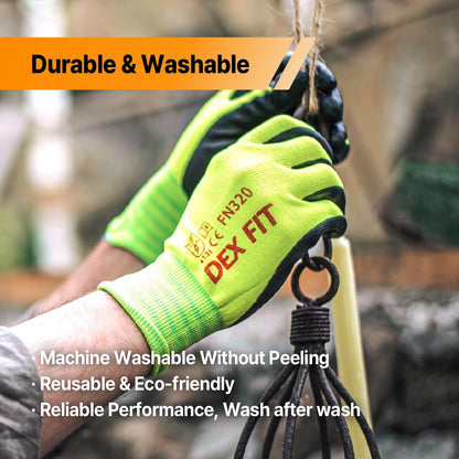 DEX FIT Nitrile Work Gloves FN320, 3D Comfort Stretch Fit, Power Grip, Durable Foam Coated, Thin & Lightweight Premium Nylon, Machine Washable, Grey 9 (L) 3 Pairs