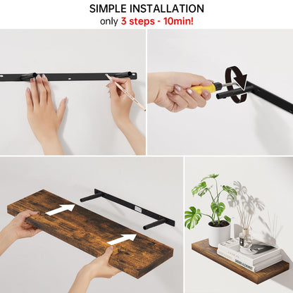 BAYKA Floating Shelves Set of 2, 22.5 inches Farmhouse Rustic Wood Wall Mounted Shelves for Bathroom, Bedroom, Living Room or Kitchen, Hanging Shelf Decor Book with 22lbs Capacity, Rustic Brown