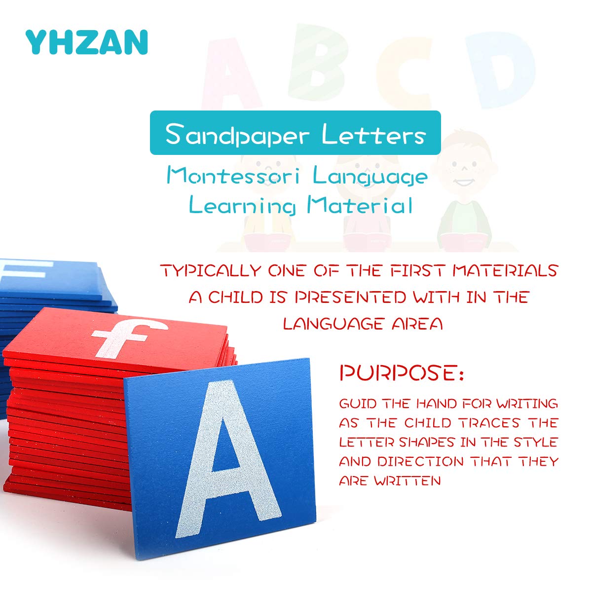 Montessori Sandpaper Letter Learn Alphabet Tractile Learning Phnonics Letter Recognition Pre-Writing Skills Homeschooling Classroom Activities Occupational Therapy Sensory Material Educational Toy