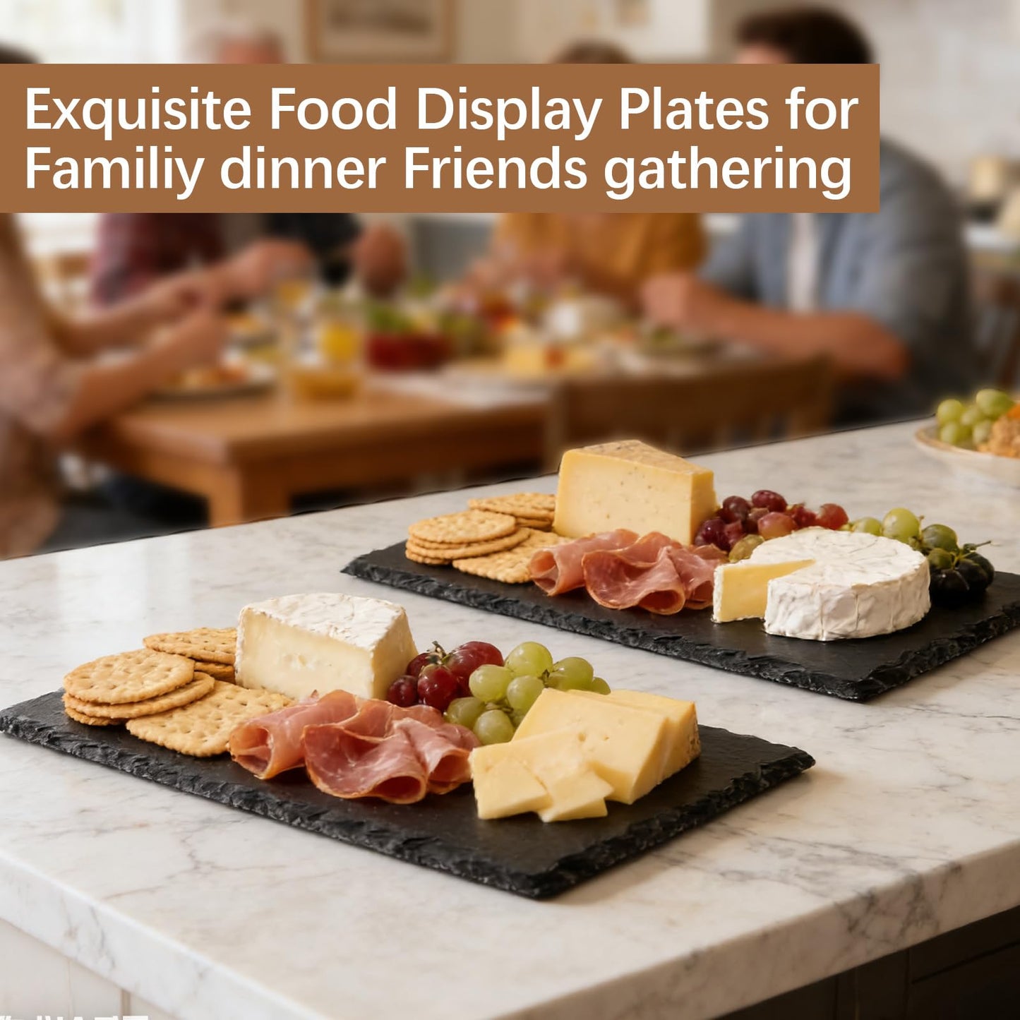 DASSNANE 6 Pack 12 inch*8 inch Cheese Boards Black Slate Charcuterie Boards,Slate for Laser Engraving Natural Food Contact Safe Stone,Suitable for Gourmet Platter of Meat, Fruit, Party, Appetizers