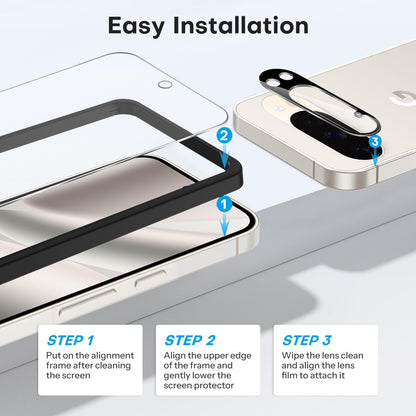 OMOTON 3+2 Pack for Google Pixel 9 Pro Screen Protector, 3 Pack Tempered Glass Screen Protector & 2 Pack Camera Lens Protector for Pixel 9 Pro 2024 6.3-inch, Case Friendly (Not for Pixel 9/9 Pro XL)