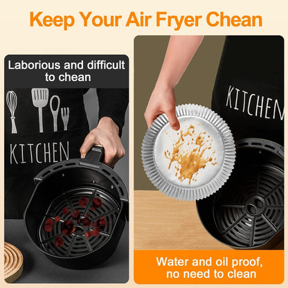 100 PCS Aluminum Foil Air Fryer Liners, Non-stick Air Fryer Disposable Paper Liner, Oil-proof Water-proof Sheets, Food Grade Aluminum Foil for Baking, Frying, Grilling, Roasting Microwave